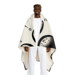 Hooded Sherpa Fleece Blanket with Lunar Phases Design