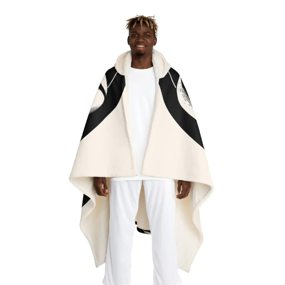 Hooded Sherpa Fleece Blanket with Lunar Phases Design