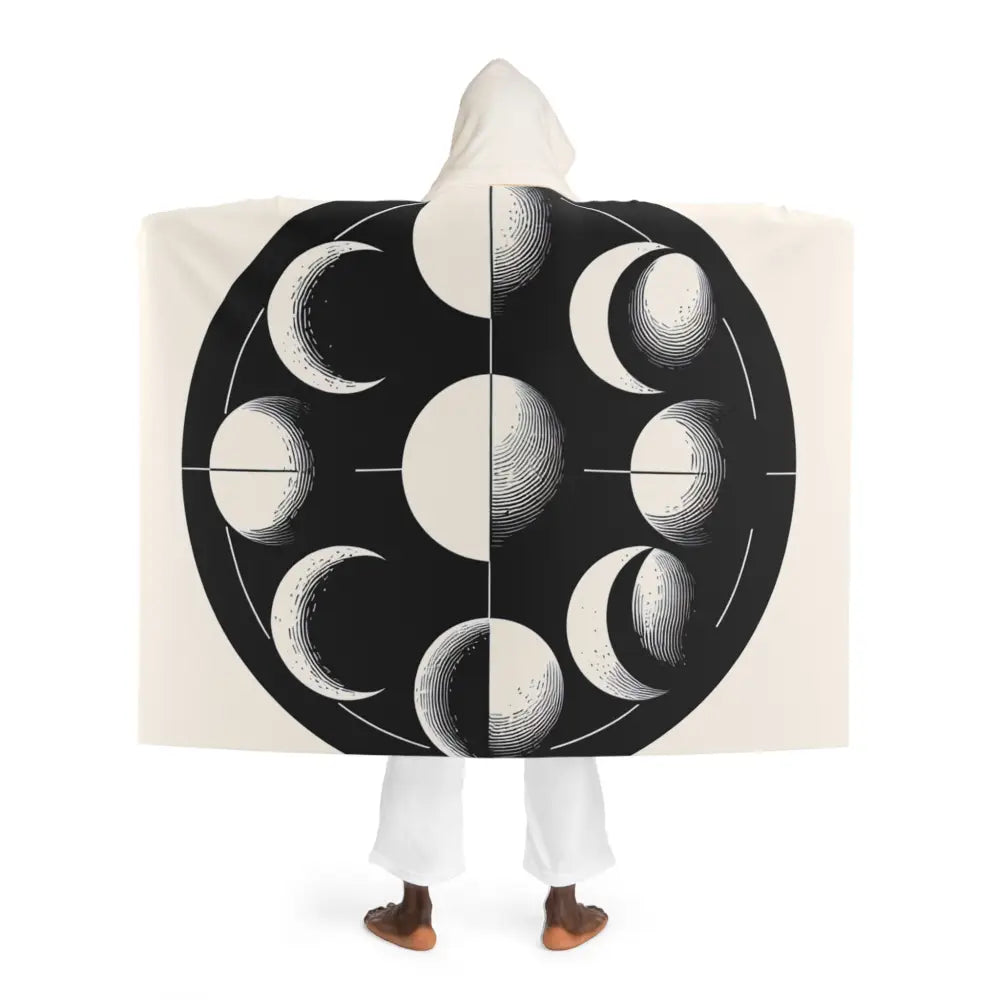 Hooded Sherpa Fleece Blanket with Lunar Phases Design