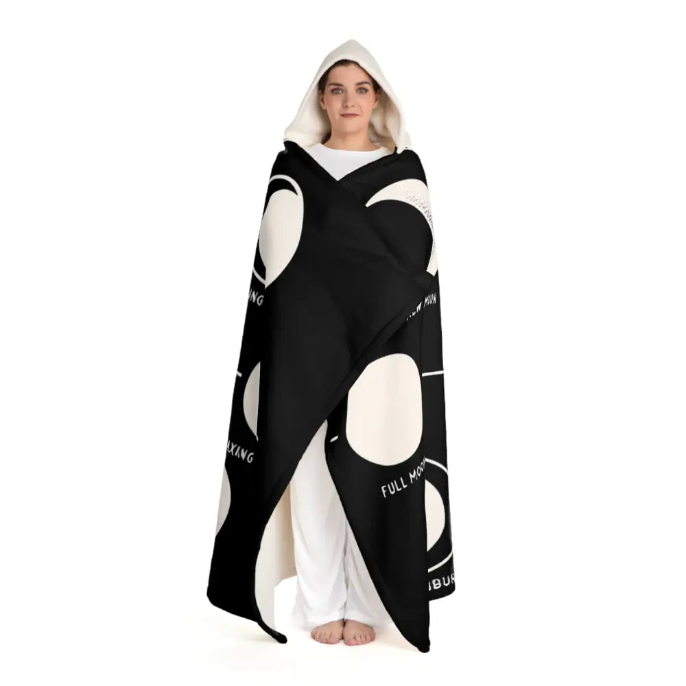 Hooded Sherpa Fleece Blanket with Lunar Phases Design
