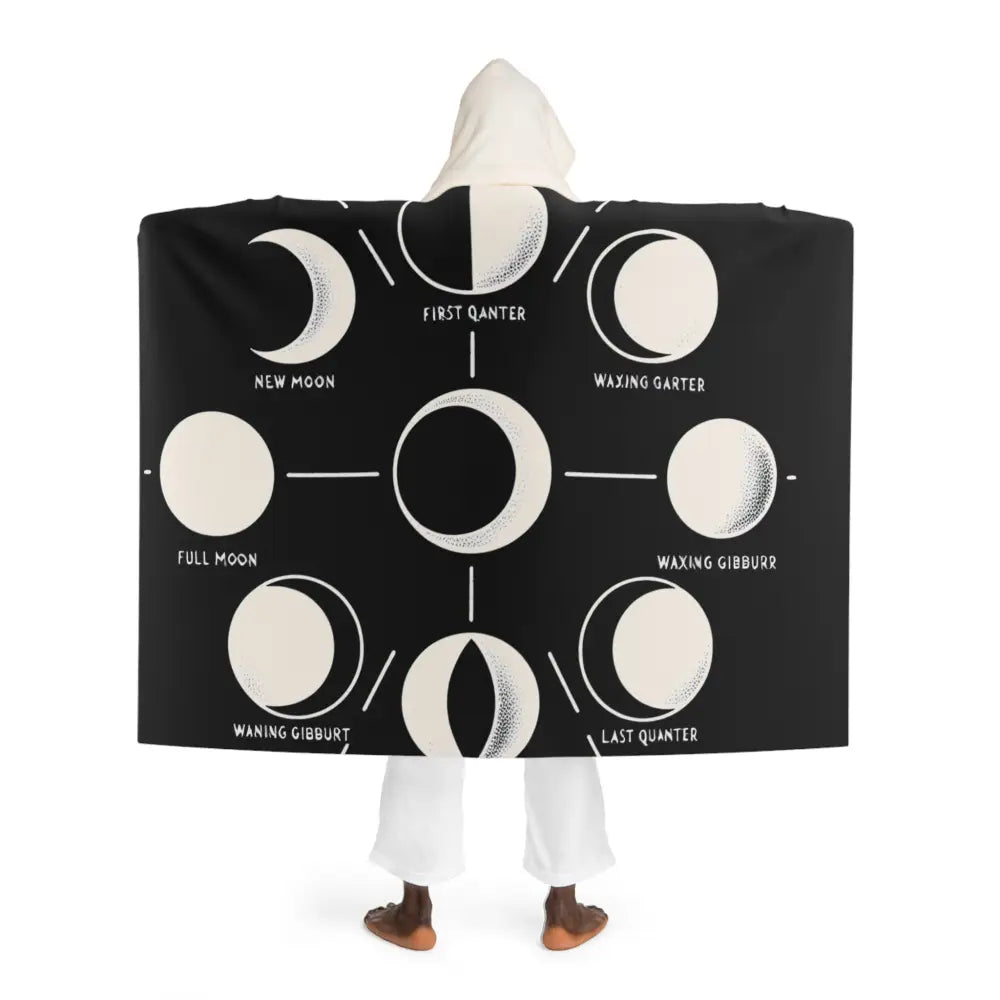 Hooded Sherpa Fleece Blanket with Lunar Phases Design