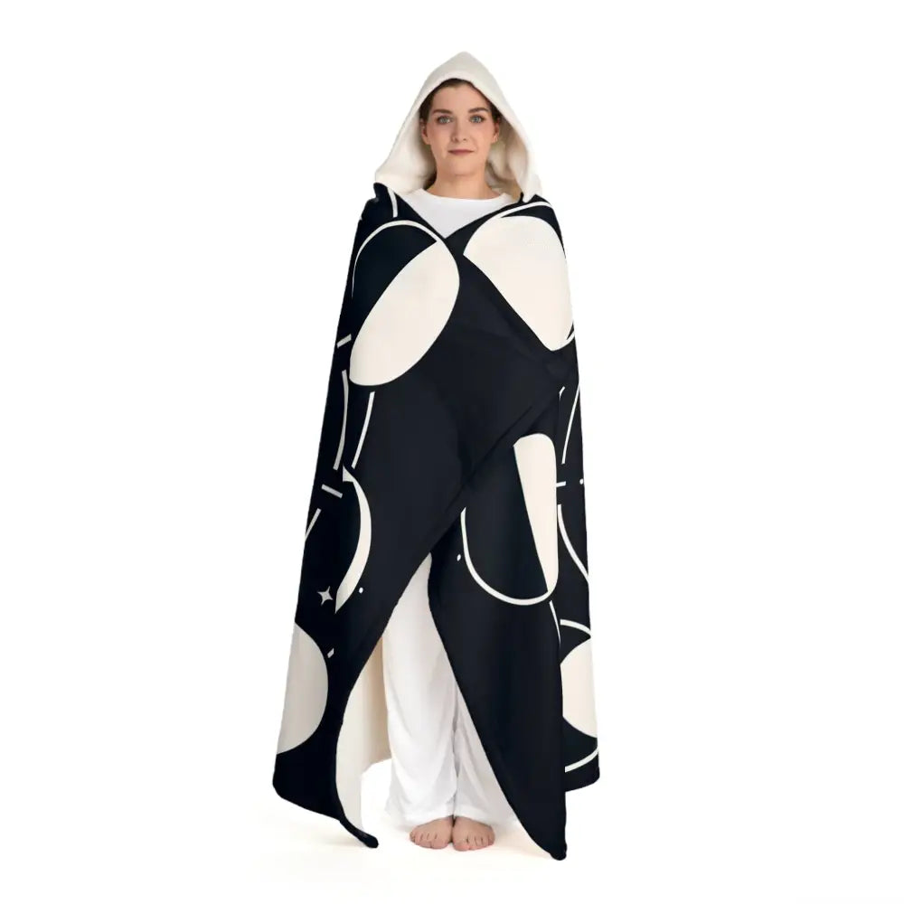 Hooded Sherpa Fleece Blanket with Lunar Phases Design