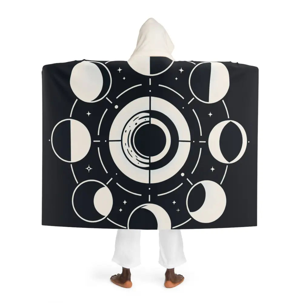 Hooded Sherpa Fleece Blanket with Lunar Phases Design
