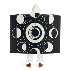 Hooded Sherpa Fleece Blanket with Lunar Phases Design