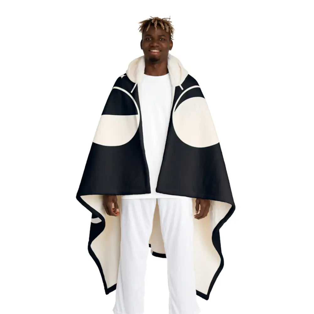 Hooded Sherpa Fleece Blanket with Lunar Phases Design