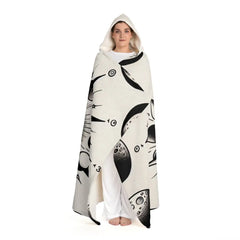 Hooded Sherpa Fleece Blanket with Lunar Phases Design