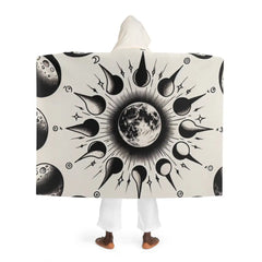 Hooded Sherpa Fleece Blanket with Lunar Phases Design