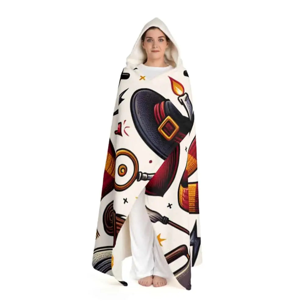Hooded Sherpa Fleece Blanket with Magic Pattern One size