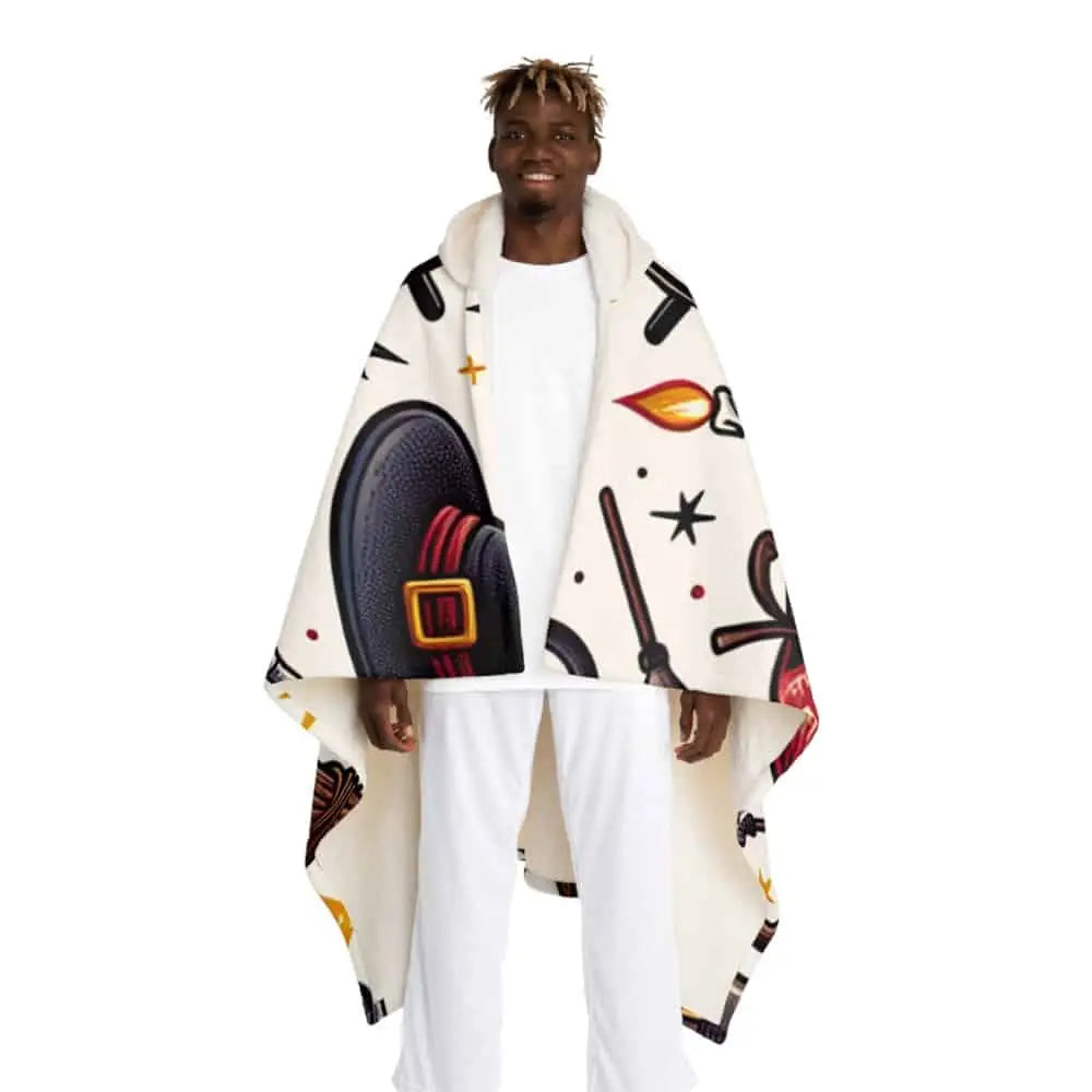 Hooded Sherpa Fleece Blanket with Magic Pattern One size