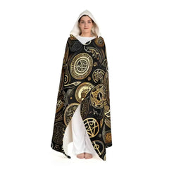 Hooded Sherpa Fleece Blanket with Magical Symbol Design