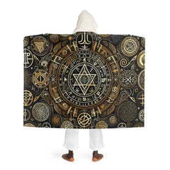 Hooded Sherpa Fleece Blanket with Magical Symbol Design