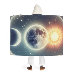 Hooded Sherpa Fleece Blanket with Moon and Sun Design