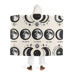 Hooded Sherpa Fleece Blanket with Moon Phase Design