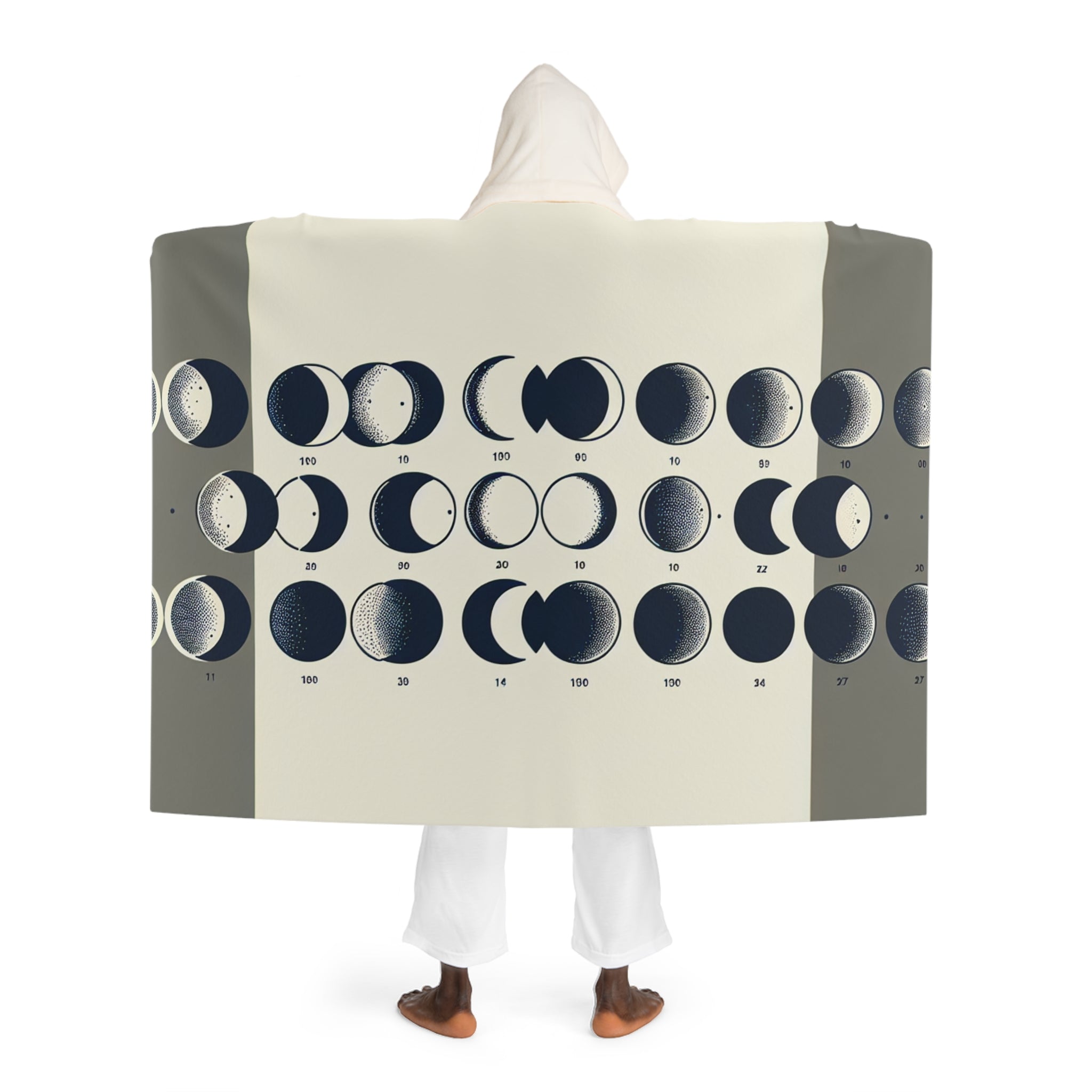 Hooded Sherpa Fleece Blanket with Moon Phases Design