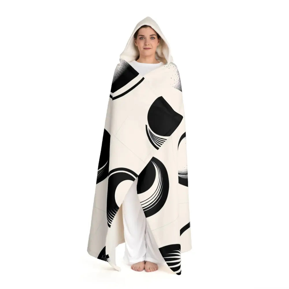 Hooded Sherpa Fleece Blanket with Moon Phases Design