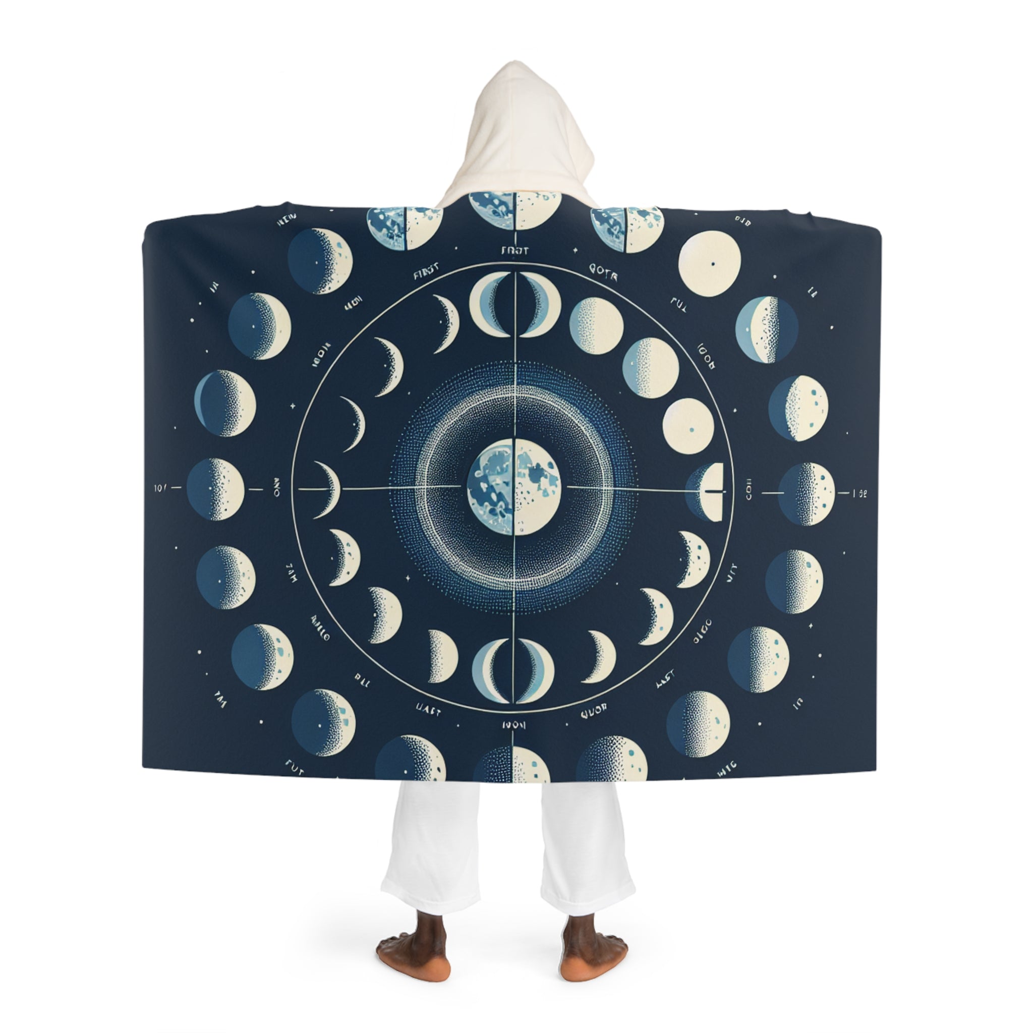 Hooded Sherpa Fleece Blanket with Moon Phases Design