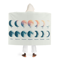 Hooded Sherpa Fleece Blanket with Moon Phases Design