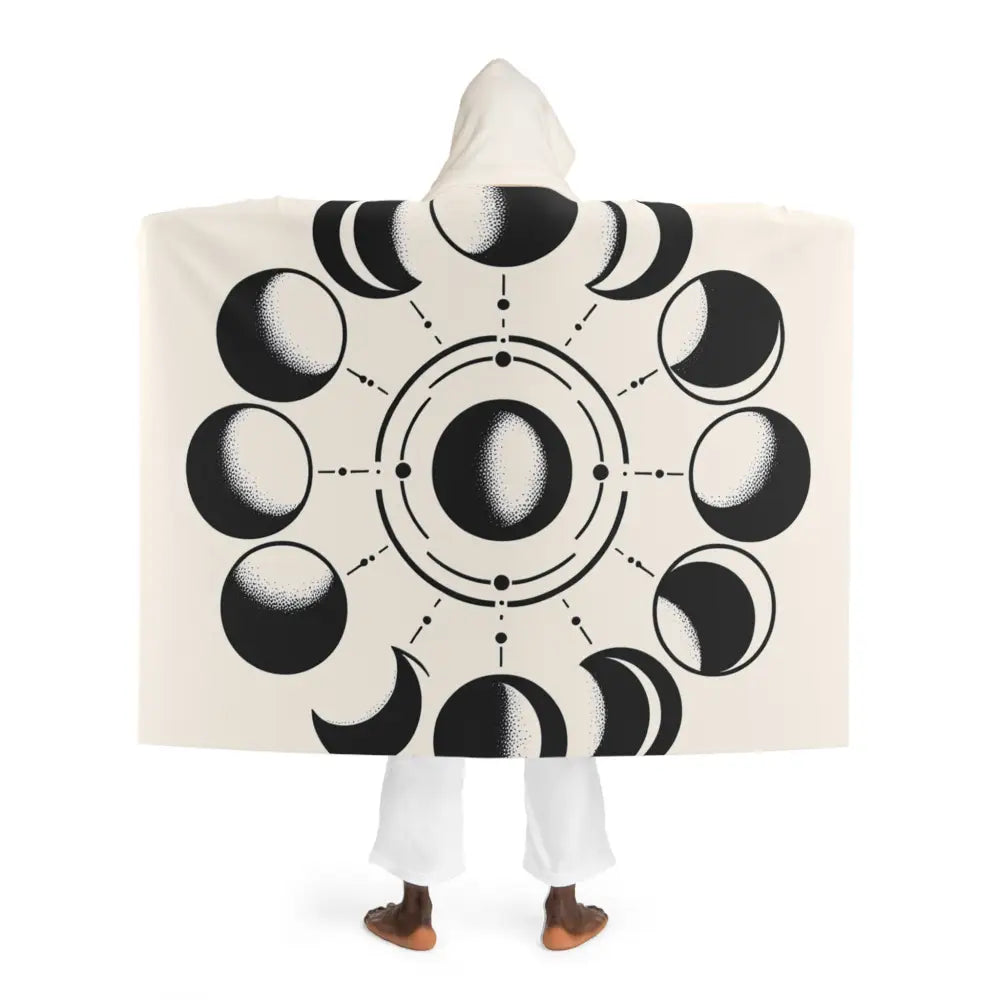 Hooded Sherpa Fleece Blanket with Moon Phases Design