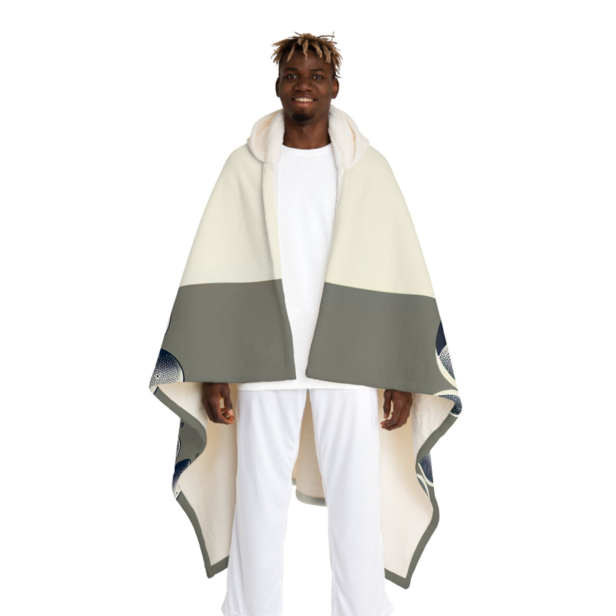 Hooded Sherpa Fleece Blanket with Moon Phases Design