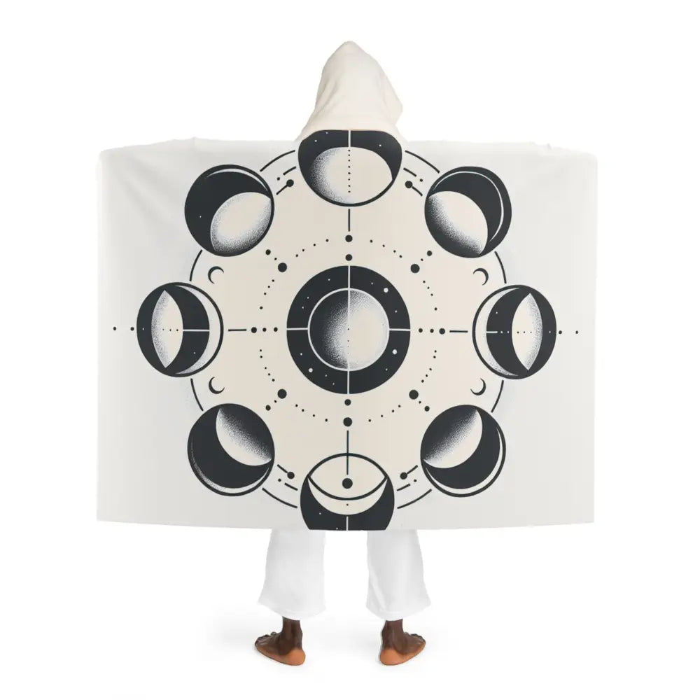 Hooded Sherpa Fleece Blanket with Moon Phases Design