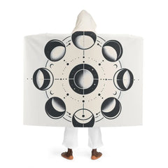 Hooded Sherpa Fleece Blanket with Moon Phases Design