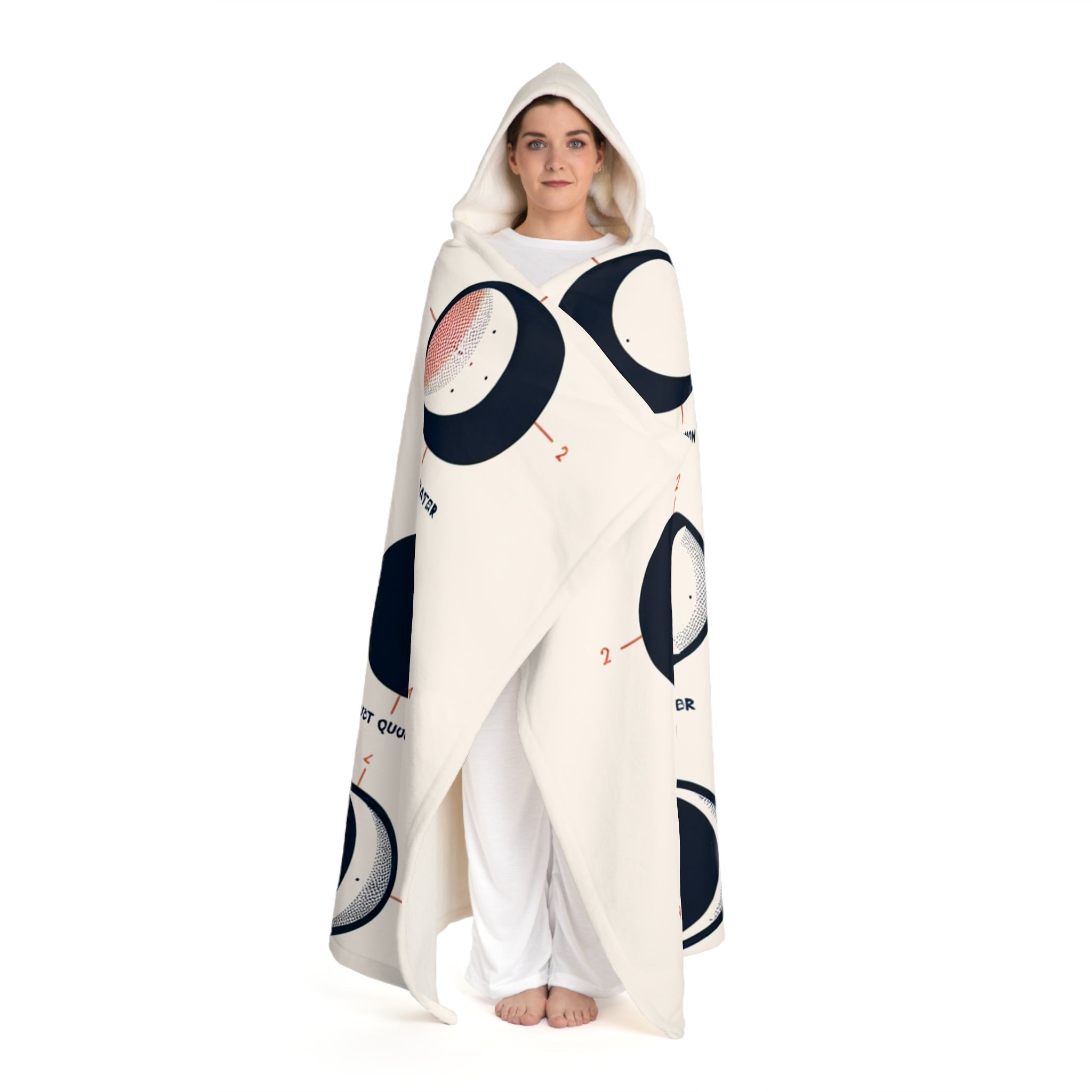 Hooded Sherpa Fleece Blanket with Moon Phases Design