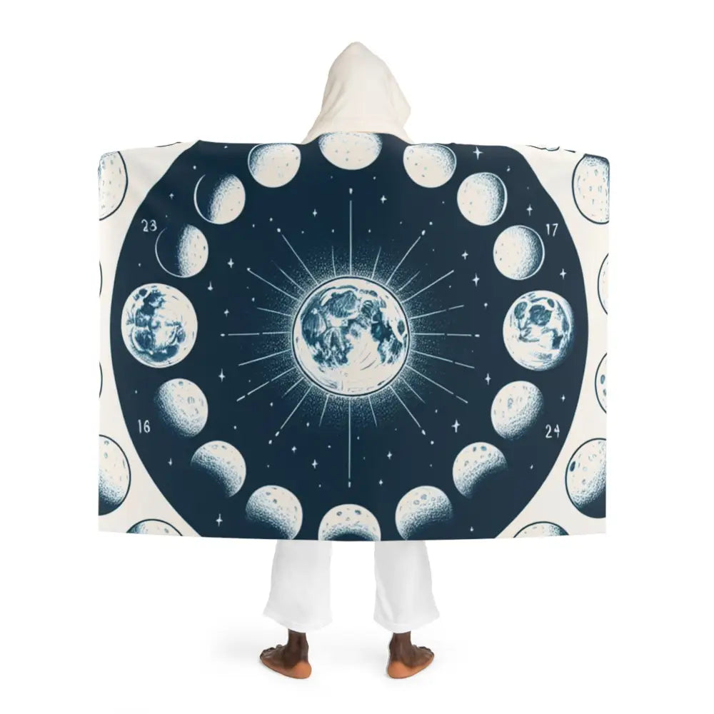 Hooded Sherpa Fleece Blanket with Moon Phases Design