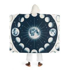 Hooded Sherpa Fleece Blanket with Moon Phases Design