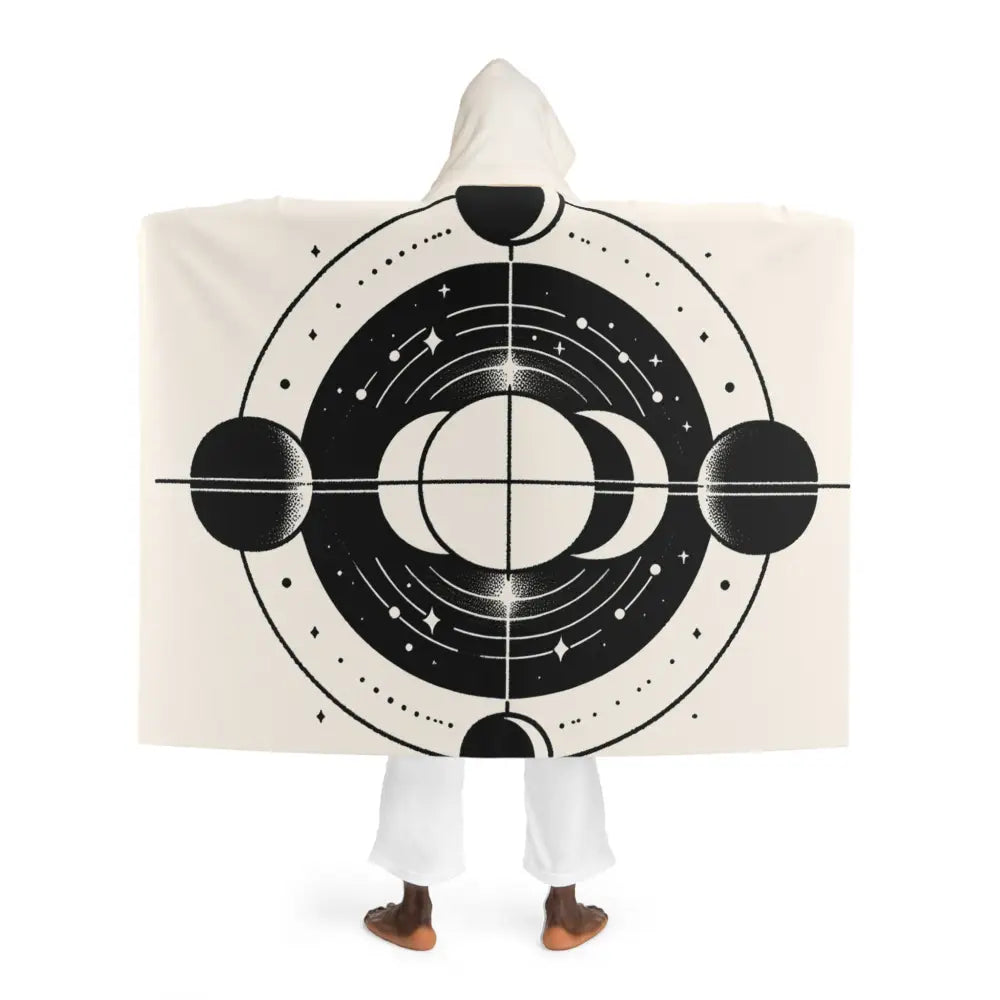 Hooded Sherpa Fleece Blanket with Moon Phases Design