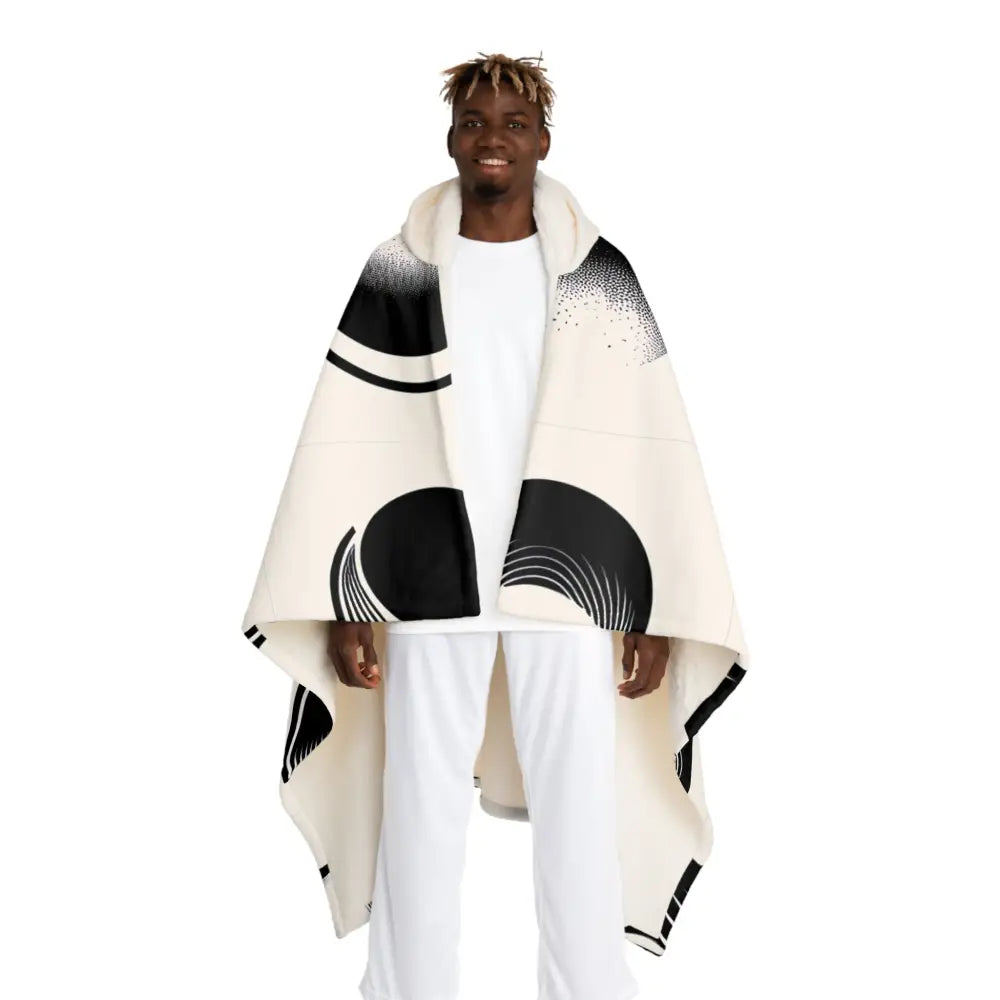 Hooded Sherpa Fleece Blanket with Moon Phases Design