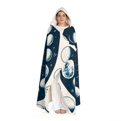 Hooded Sherpa Fleece Blanket with Moon Phases Design