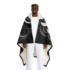 Hooded Sherpa Fleece Blanket with Moon Phases Design