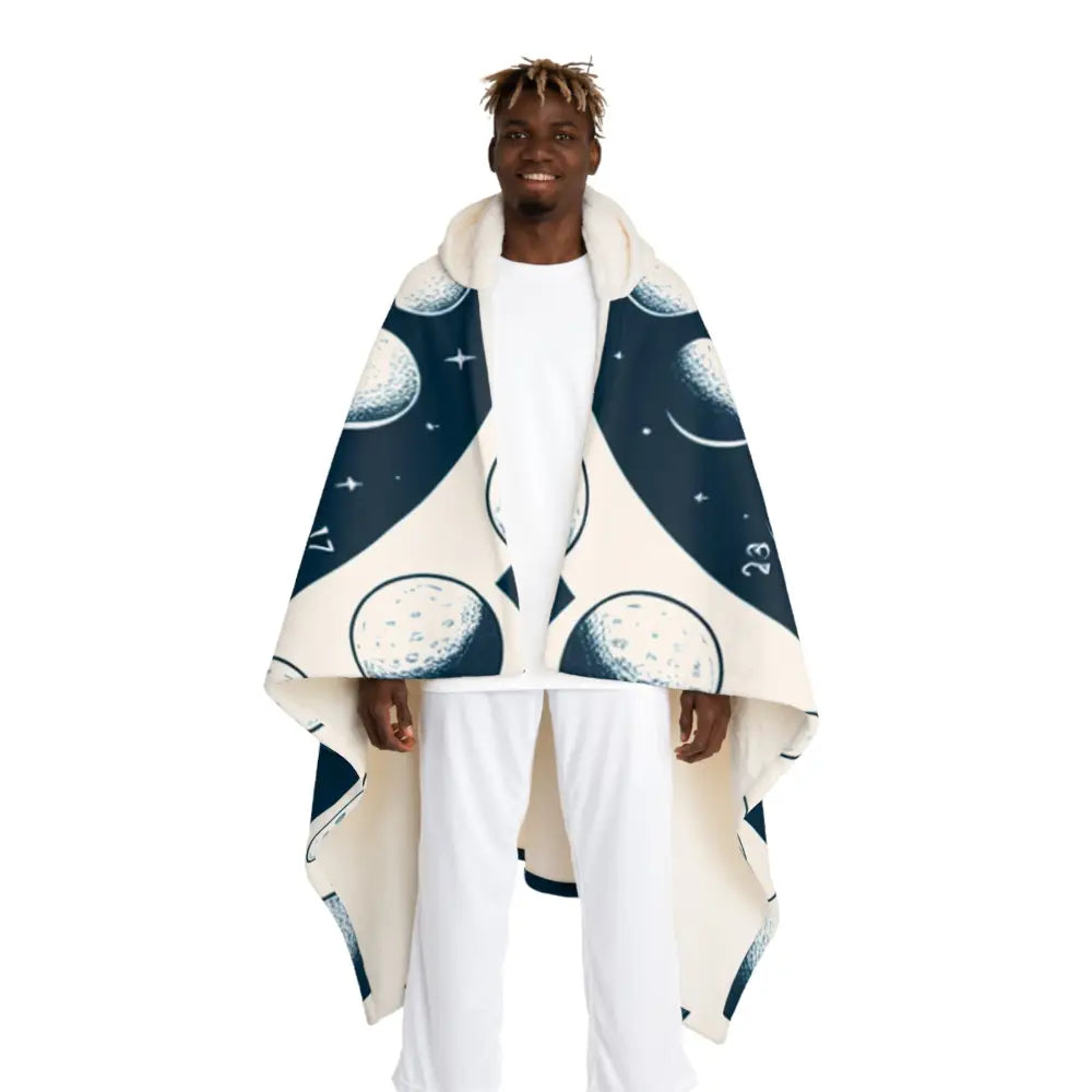 Hooded Sherpa Fleece Blanket with Moon Phases Design