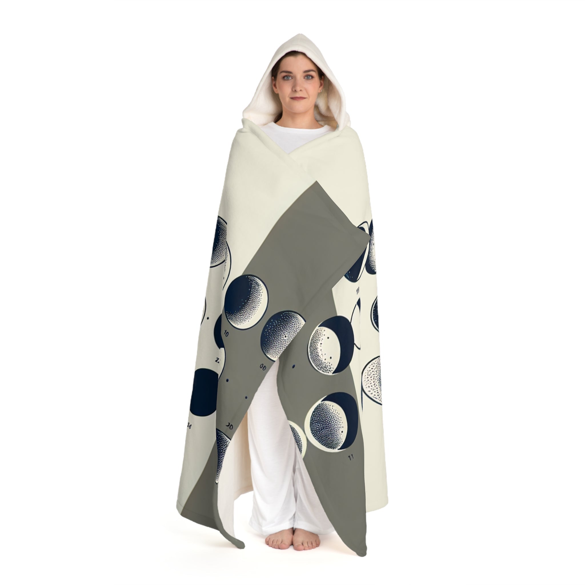 Hooded Sherpa Fleece Blanket with Moon Phases Design