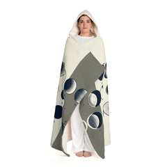 Hooded Sherpa Fleece Blanket with Moon Phases Design
