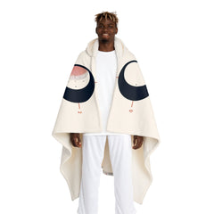 Hooded Sherpa Fleece Blanket with Moon Phases Design