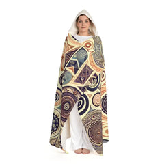 Hooded Sherpa Fleece Blanket with Mystic Geometric Symbols
