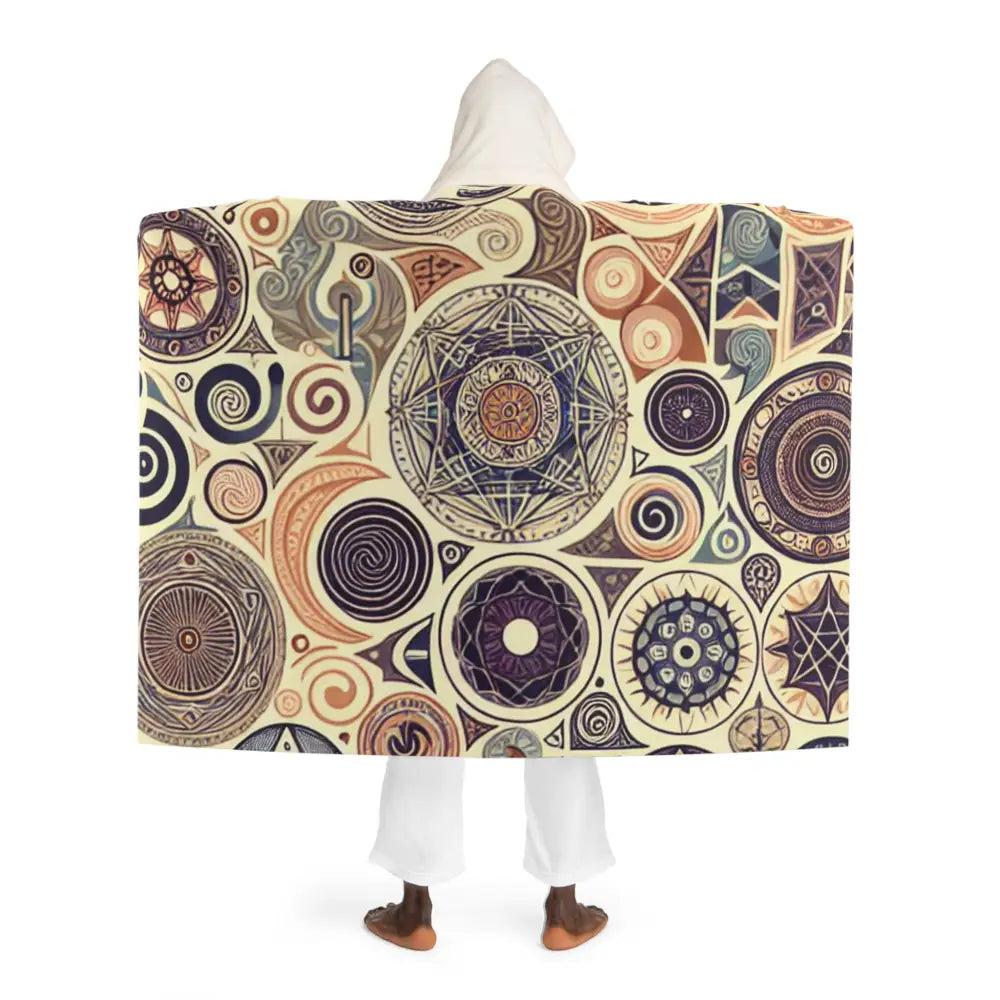 Hooded Sherpa Fleece Blanket with Mystic Geometric Symbols