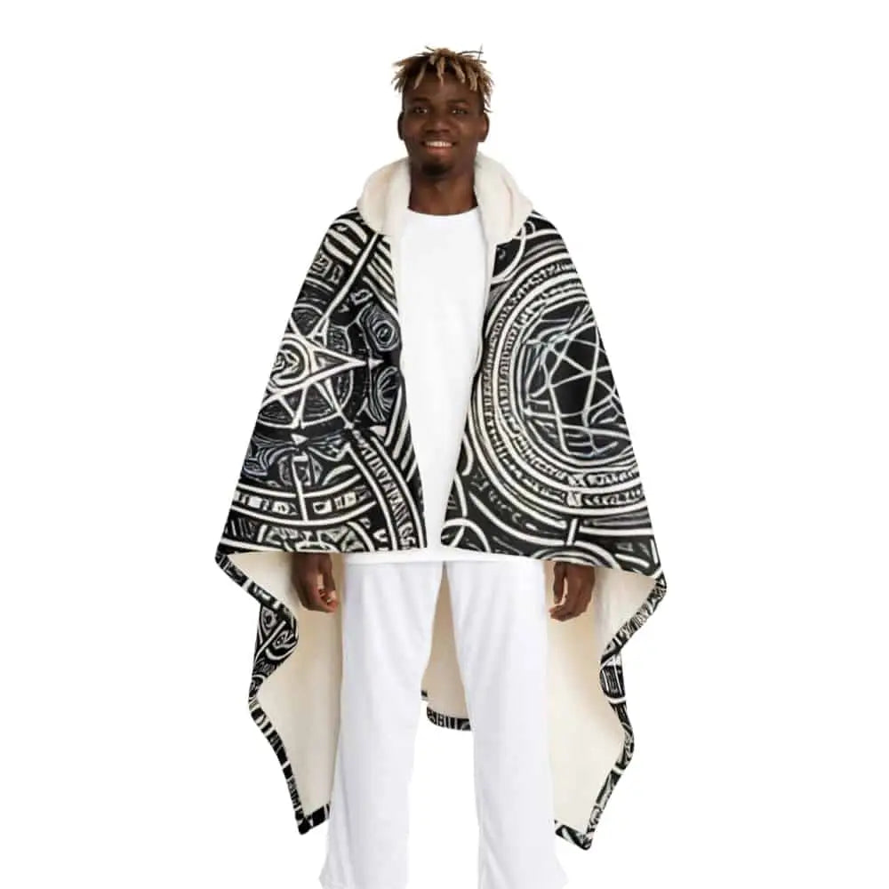 Hooded Sherpa Fleece Blanket with Mystic Symbol Design