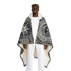 Hooded Sherpa Fleece Blanket with Mystic Symbol Design