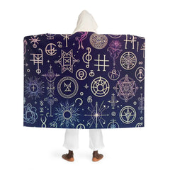 Hooded Sherpa Fleece Blanket with Mystic Symbol Design