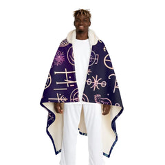 Hooded Sherpa Fleece Blanket with Mystic Symbol Design