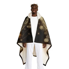 Hooded Sherpa Fleece Blanket with Nature Symbol Design