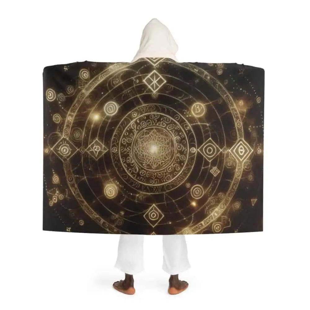 Hooded Sherpa Fleece Blanket with Nature Symbol Design