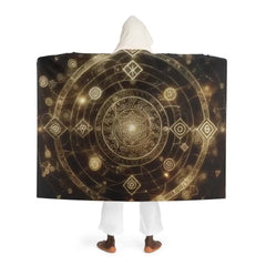 Hooded Sherpa Fleece Blanket with Nature Symbol Design