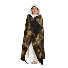 Hooded Sherpa Fleece Blanket with Nature Symbol Design