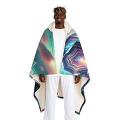 Hooded Sherpa Fleece Blanket with Northern Lights Design