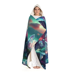 Hooded Sherpa Fleece Blanket with Northern Lights Design