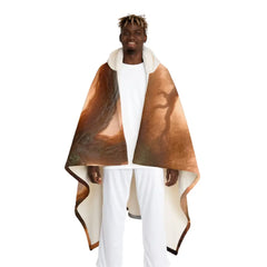 Hooded Sherpa Fleece Blanket with Oak and Sunset Scene