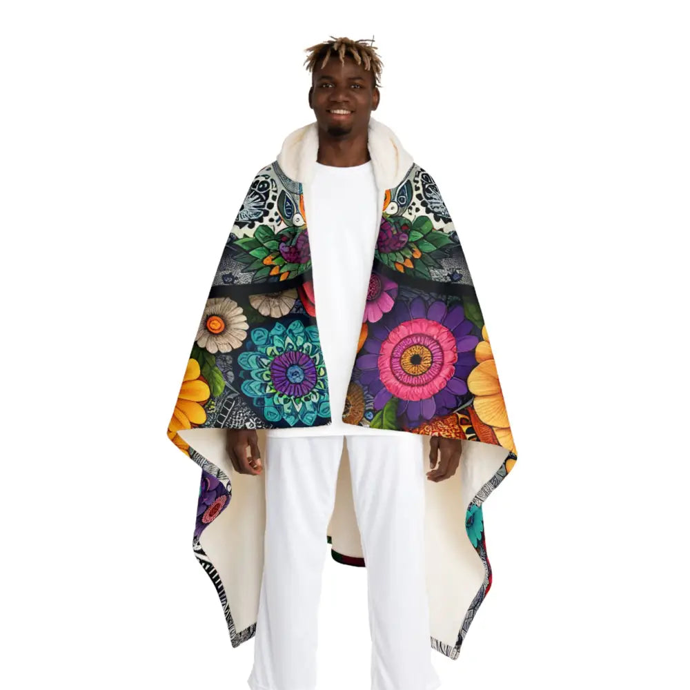 Hooded Sherpa Fleece Blanket with Sugar Skull Design